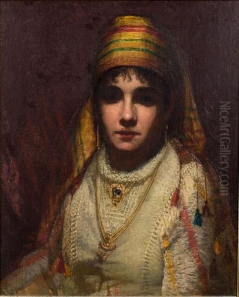 Portrait Of A Young Lady In Oriental Costume Oil Painting by John Joseph Enneking