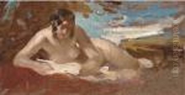 A Nude Reclining In A Landscape Oil Painting by William Etty