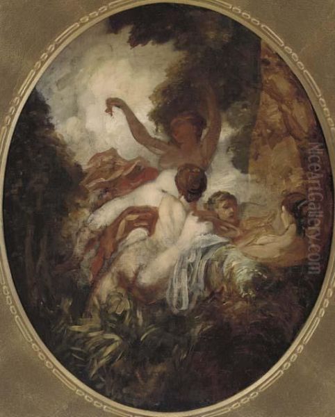 Nymphs In A Wood, In A Painted Oval Oil Painting by William Etty