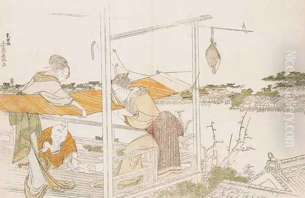 Stretching Cloth Oil Painting by Katsushika Hokusai