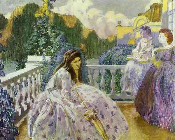 Three Ladies on the Terrace, 1903 Oil Painting by Viktor Elpidiforovich Borisov-Musatov