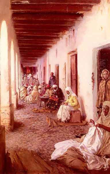 A Street In Biskra, Algeria Oil Painting by Gustavo Simoni