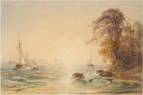 Shipping In A Bay At Sunset Oil Painting by Anthony Vandyke Copley Fielding