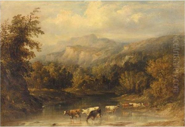 Cows Watering Oil Painting by Anthony Vandyke Copley Fielding