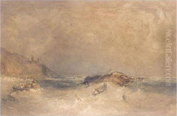 A Vessel Breaking Up In Heavy Seas Oil Painting by Anthony Vandyke Copley Fielding