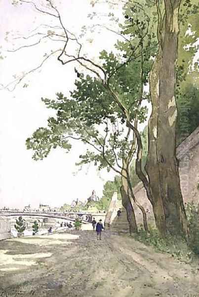 Bords de Seine au Pont du Carrousel, 1888 Oil Painting by Henri-Joseph Harpignies