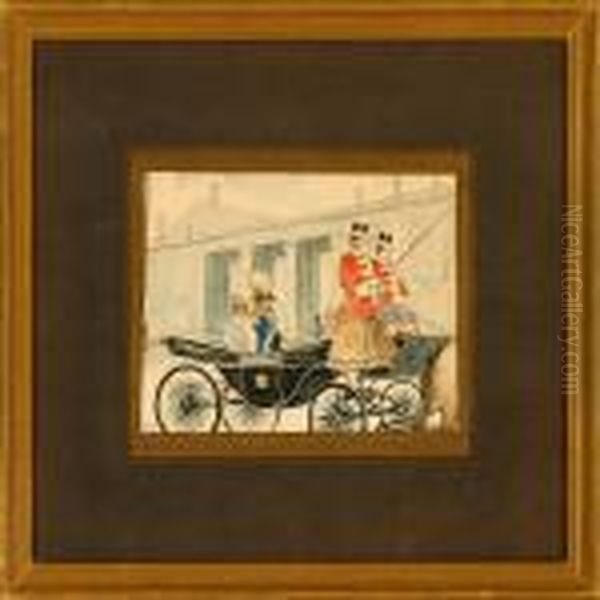 King Christian Ix And Queen Louise Of Denmark Driving In A Coach Oil Painting by Paul-Gustave Fischer