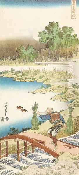 Gathering Rushes (Tokusa kari) Oil Painting by Katsushika Hokusai