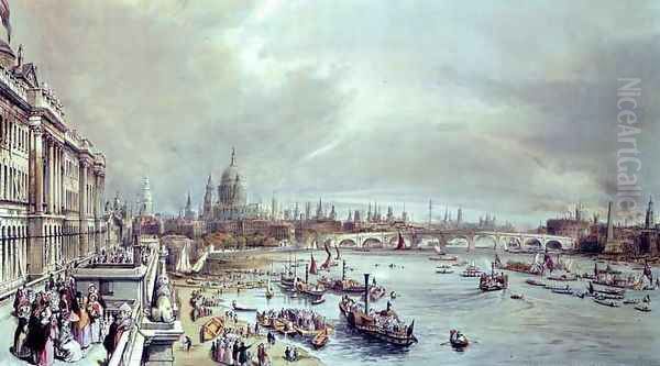 Somerset House, St. Pauls and Blackfriars Bridge from Waterloo Bridge Oil Painting by William Parrott