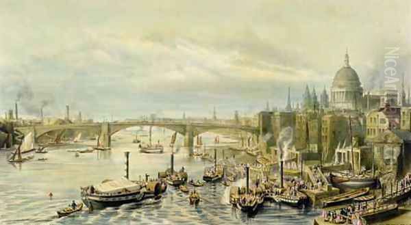 Southwark Bridge from London Bridge Oil Painting by William Parrott