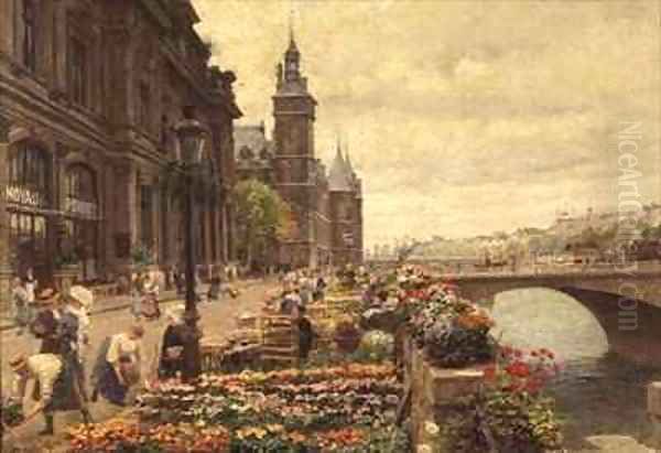 The Parisian Flower Market Oil Painting by Marie-Francois-Firmin Girard