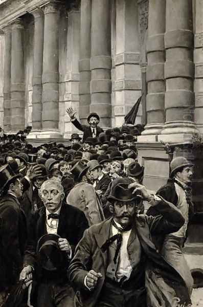 The Rush from the New York Stock Exchange on September 18, 1873, from A History of the Last Quarter Century' by E. Benjamin Andrews, published in Scribners Magazine, July 1895 Oil Painting by Howard Pyle