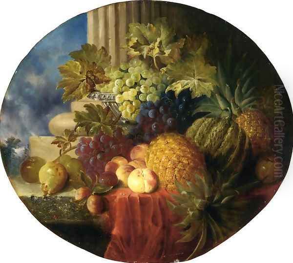 Still Life with Pineapple and Grapes Oil Painting by Charles Caryl Coleman