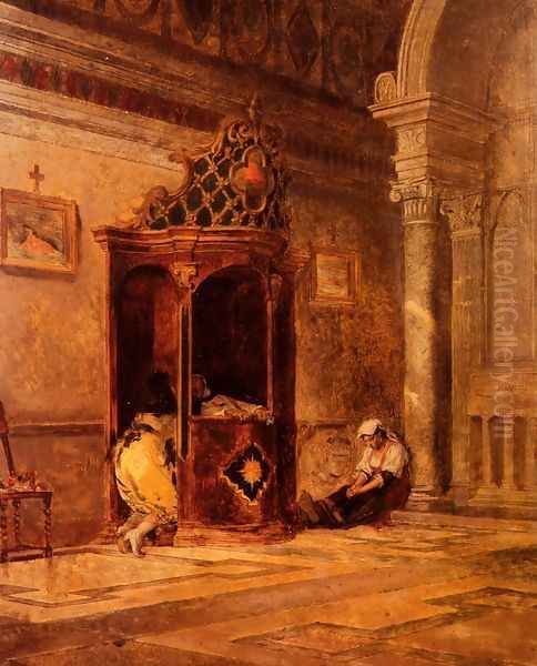 Rival Confessors Oil Painting by Eduardo Zamacois y Zabala