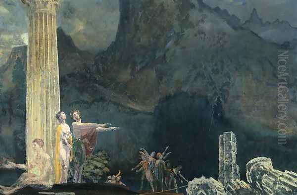 Builders of the Temple Oil Painting by Arthur Bowen Davies