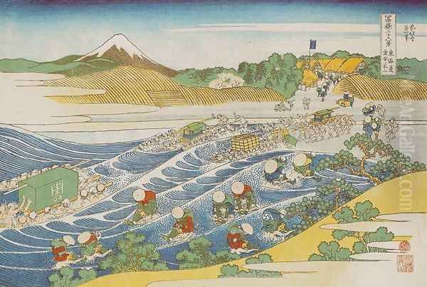 Mount Fuji from Kanaya on the Tokaido Road (Tokaido Kanaya no Fuji) Oil Painting by Katsushika Hokusai