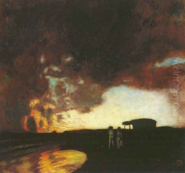 Seaside Sunset Oil Painting by Franz von Stuck