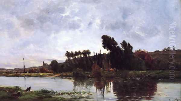 The Banks of a River Oil Painting by Hippolyte Camille Delpy