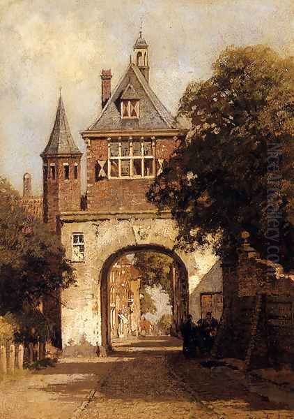 A City Gate Oil Painting by Johannes Christiaan Karel Klinkenberg