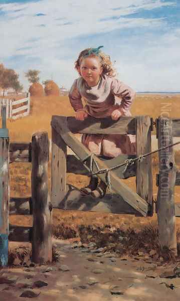 Swinging on a Gate, Southampton, Long Island Oil Painting by John George Brown