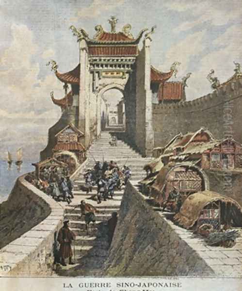 Sino-Japanese War Shanghai gate illustration from 'Le Petit Journal Supplement illustre 6th January 1895 Oil Painting by Henri Meyer