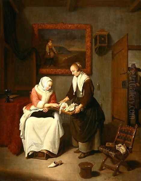 Interior with a Lady Choosing Fish, 1664 Oil Painting by Quiringh Gerritsz. van Brekelenkam