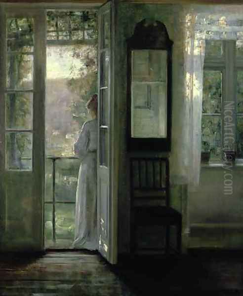 Girl Standing on a Balcony Oil Painting by Carl Vilhelm Holsoe