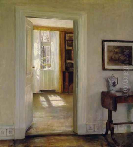 Interior with Garden Oil Painting by Carl Vilhelm Holsoe