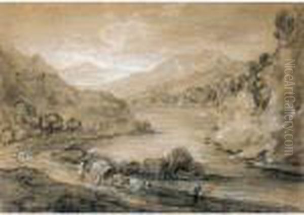 Mountainous Landscape With Cart And Figures Oil Painting by Thomas Gainsborough