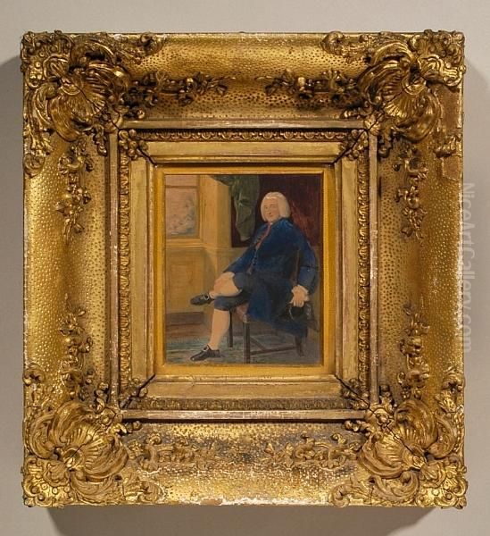 A Miniature Portrait Of Robert 
Nugent, Earl Nugent, Wearing A Blue Frock Coat And Seated In An Interior Oil Painting by Thomas Gainsborough