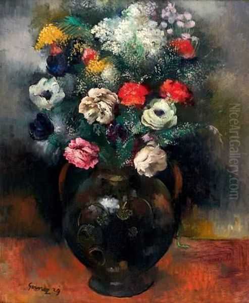 Bouquet De Fleurs Dans Un Vase Oil Painting by Paul-Elie Gernez