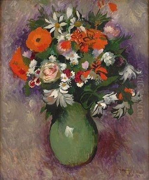 Bouquet Au Pot Vert, Circa 1927-1930 Oil Painting by Paul-Elie Gernez