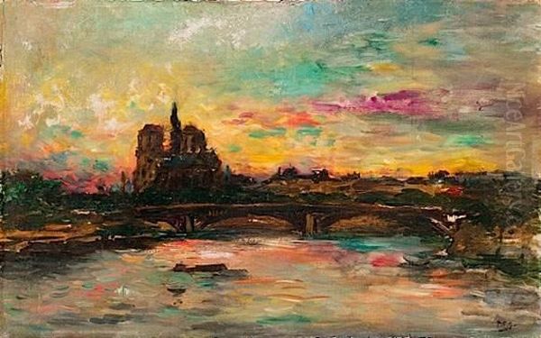 Notre Dame Vue Du Pont D'austerlitz Oil Painting by Paul-Elie Gernez