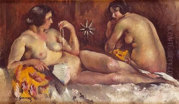 Deux Femmes Nues Au Collier Oil Painting by Paul-Elie Gernez