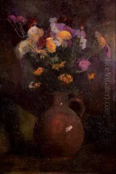 Bouquet De Fleurs Dans Un Pot Oil Painting by Paul-Elie Gernez