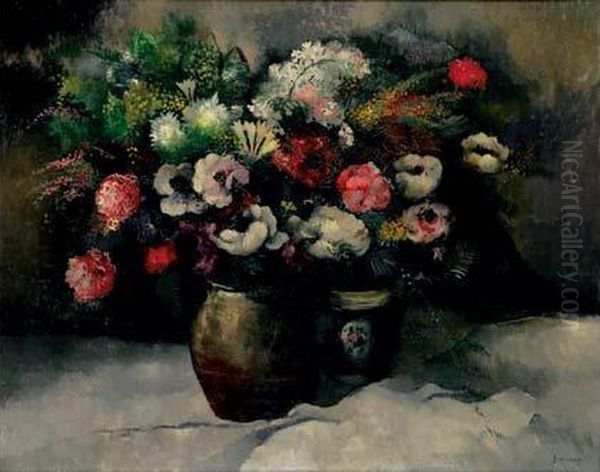 Deux Bouquets De Fleurs, Circa 1930-35 Oil Painting by Paul-Elie Gernez