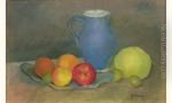 Nature Morte Aux Pommes Et Pichet Bleu Oil Painting by Paul-Elie Gernez