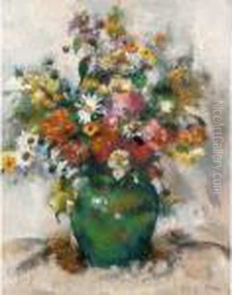 Fleurs Dans Un Vase Vert Oil Painting by Paul-Elie Gernez