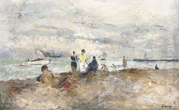 Personnages Au Bord De La Mer Oil Painting by Paul-Elie Gernez