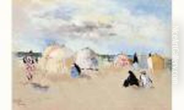 La Plage De Trouville, 1936. Oil Painting by Paul-Elie Gernez