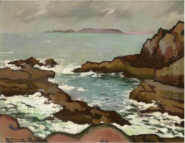 Rocky Coastal Scene Oil Painting by Paul-Elie Gernez