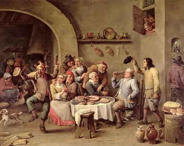 Carnival- Le Roi Boit, 1690 Oil Painting by David The Younger Teniers