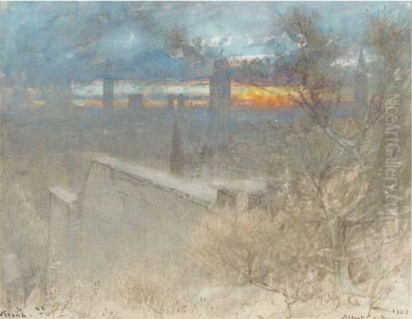 In The Guistini Garden, Verona - Sunset Oil Painting by Albert Goodwin