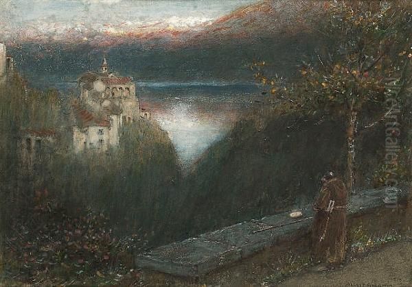 Lago Maggiore Oil Painting by Albert Goodwin