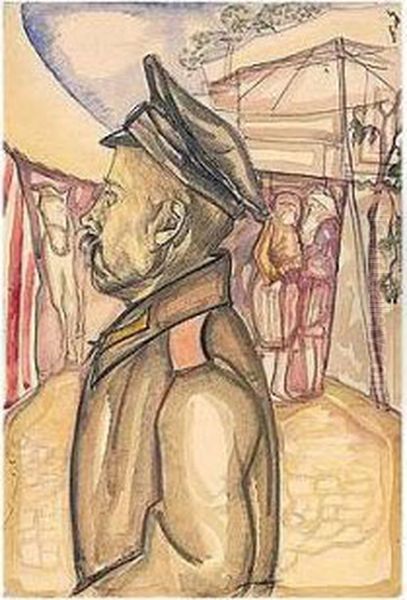 Soldier In Profile With Horse Oil Painting by Boris Dimitrevich Grigoriev