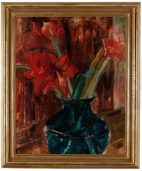 Amaryllis I Bla Vas. Signerad Grunewald Och Daterad Mars 1940 Oil Painting by Isaac Grunewald