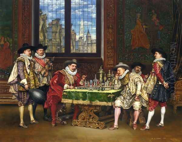 The Chess Players Oil Painting by Adolphe-Alexandre Lesrel