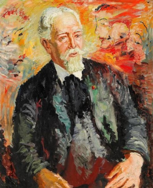 Portratt Av Konstnaren James Ensor Oil Painting by Isaac Grunewald