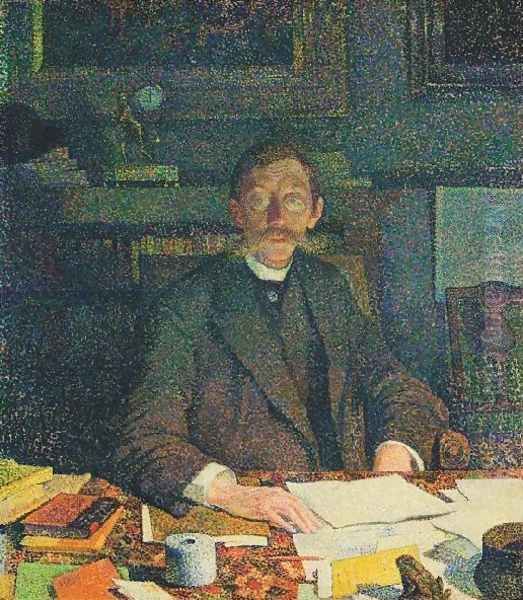 Emile Verhaeren In His Room Oil Painting by Theo van Rysselberghe