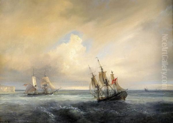 Marin Med Danskt Fartyg Oil Painting by Theodore Gudin